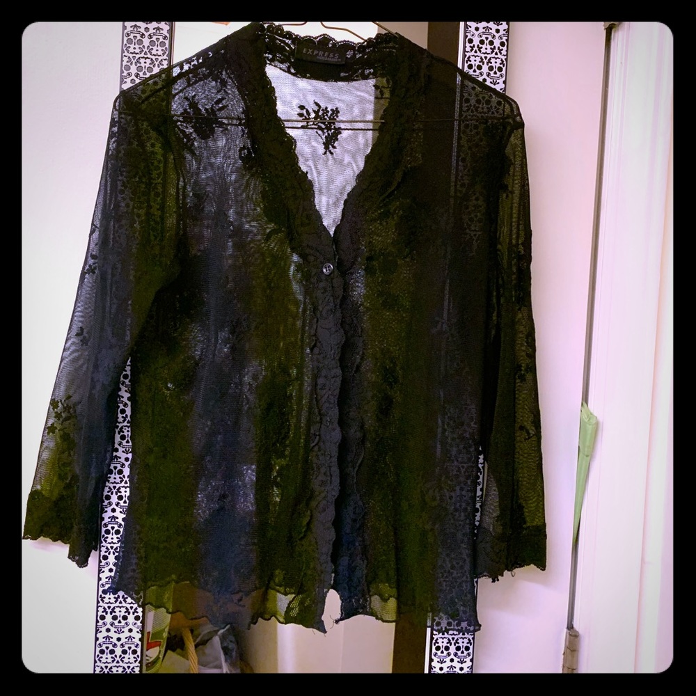Black Lace Button up Cardigan med